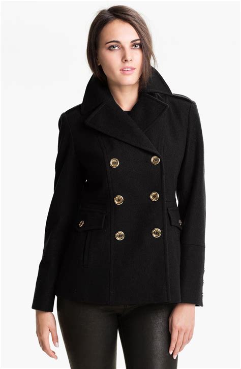 michael kors wool blend double breasted peacoat|More.